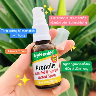𝑿𝒊̣𝒕 IvyHealth Propolis Manuka & Herbal Throat Spray 𝒅𝒊𝒆̣̂𝒕 𝒌𝒉𝒖𝒂̂̉𝒏 𝒄𝒐̂̉ 𝒉𝒐̣𝒏𝒈 - Hàng Úc