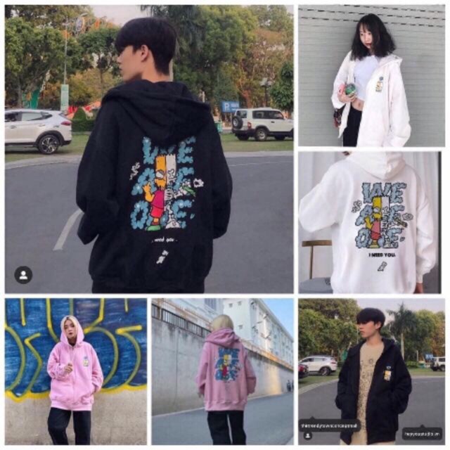 Áo hoodie zip Simpson unisex