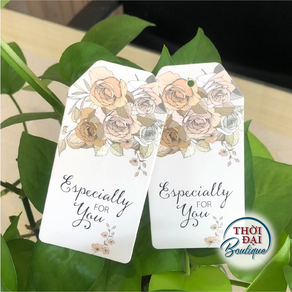 100 Tag / Thẻ Treo Giấy "Especially For You" Tone Hồng Các Loại Hoa