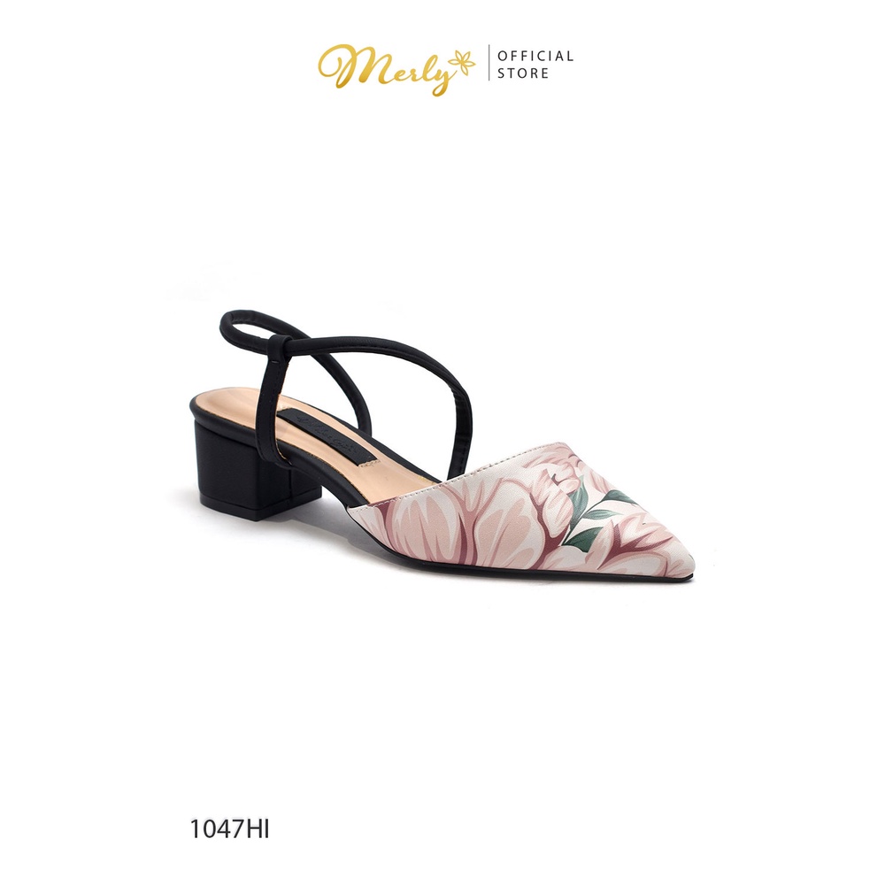 Giày sandal gót thấp họa tiết Merly 1047