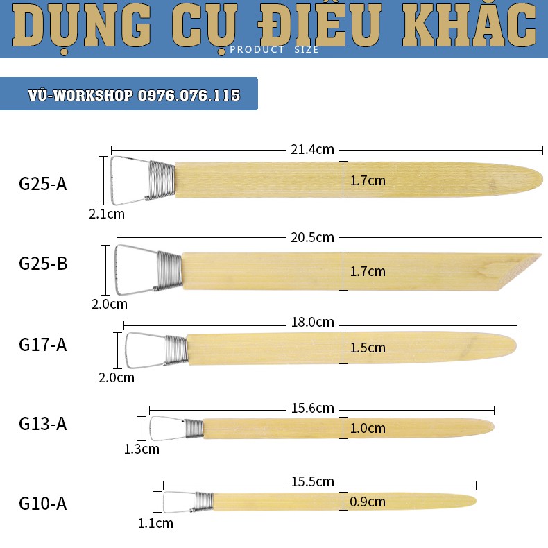 Dụng cụ điêu khắc - Bộ dụng cụ điêu khắc răng cưa cào, gọt đất nặn đủ size - Dụng cụ nặn tượng