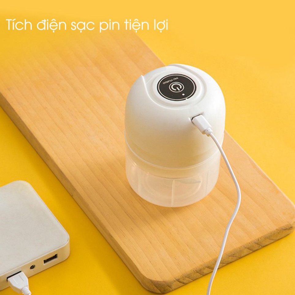 Máy Xay Tỏi Ớt Mini Sạc Điện 3 Lưỡi, Có Cổng Sạc Usb, dung tích 250ml công xuất 50w