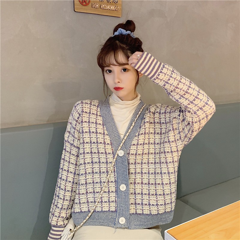 Hàng Sẵn_ Áo khoác len cardigan kẻ sọc  phong cách Hàn mẩu mới ulzzang