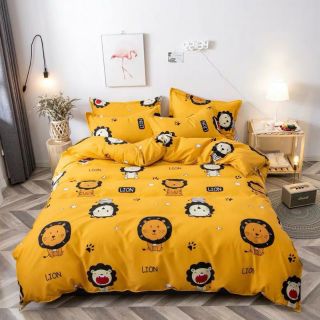 Bộ Chăn Ga Gối Sư Tử Vàng Sử Tử Trắng Cotton Poly Nhập Khẩu