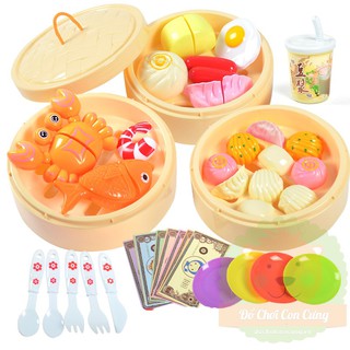 Bộ xửng hấp 3 tầng và bánh bao, cua, cá cho bé