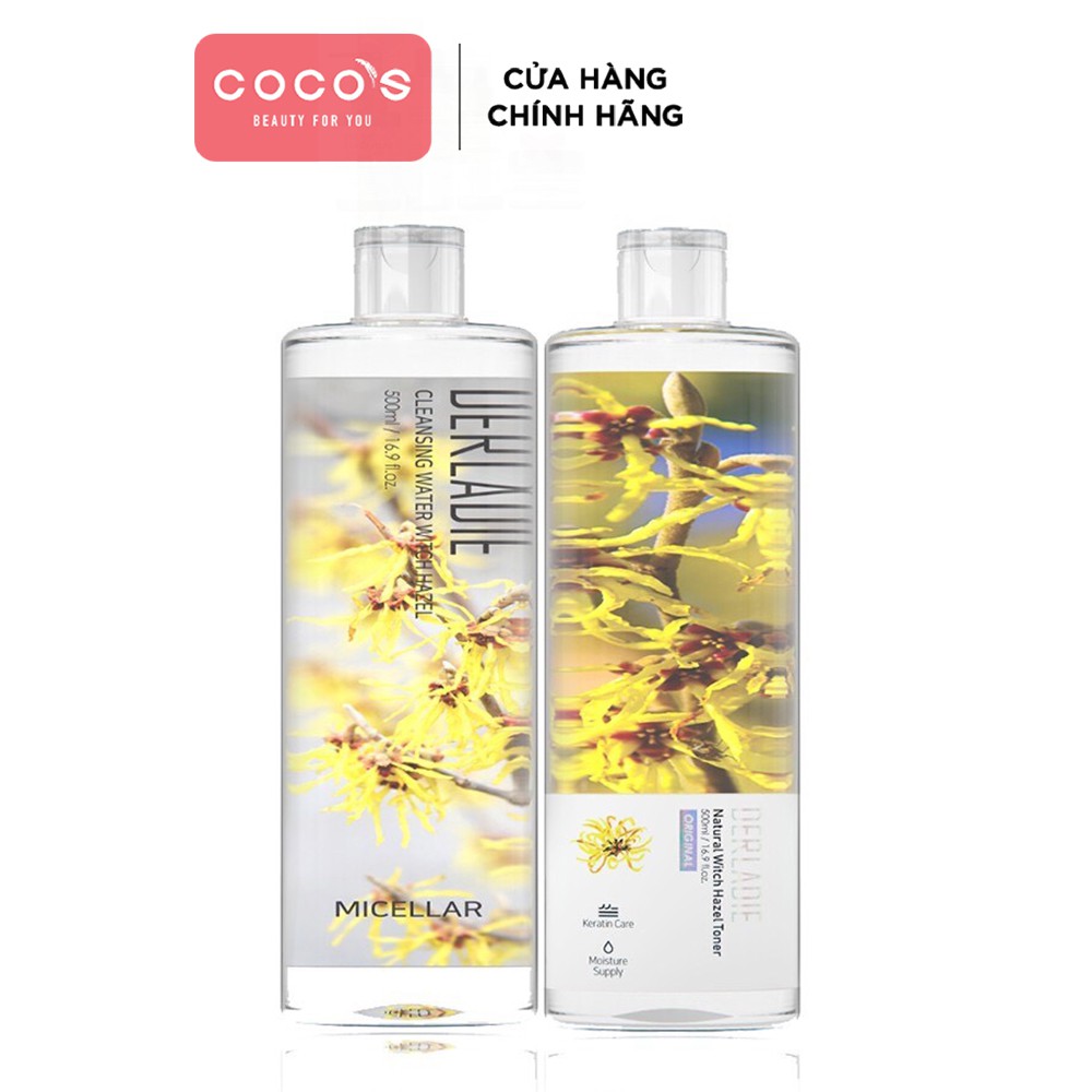 Combo Nước Tẩy Trang và Nước Hoa Hồng Chiết Xuất Cây Phỉ Derladie Water Witch Hazel (500ml + 500ml)