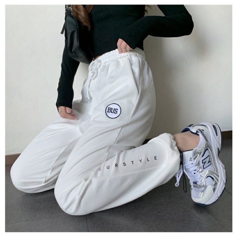 Quần nỉ jogger 🦋 thêu chữ BUS dáng suông thể thao ống rộng 3 màu chất vải cotton dày dặn mềm mịn