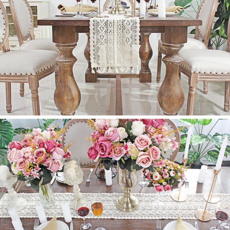 Khăn Trải Bàn Hình Chữ Nhật Chất Liệu Cotton Phối Ren Phong Cách Bohemian Cổ Điển