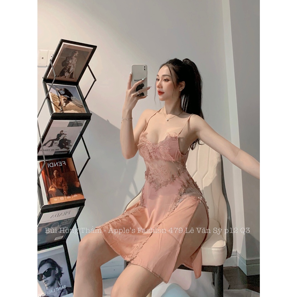 (M.42) Váy ngủ hai dây lụa satin sexy cao cấp Đầm mặc nhà gợi cảm quyến rũ