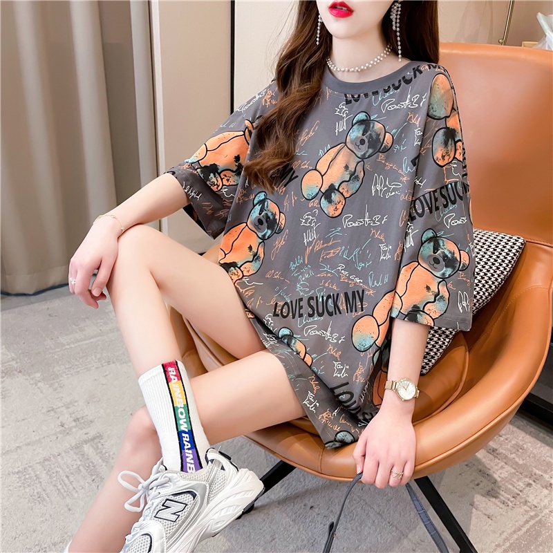 Áo Thun Tay Ngắn Dáng Rộng In Hoạt Hình Kiểu Hồng Kông Thời Trang Mùa Hè Cho Nữ