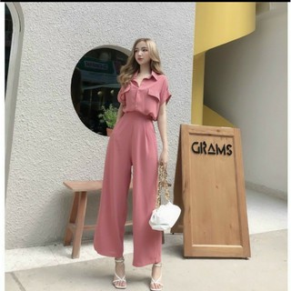 Bộ đồ nữ ( CÓ VIDEO ) SET BỘ ĐŨI QUẦN ỐNG RỘNG PHỐI ÁO KIỂU SƠ MI TÚI 2021