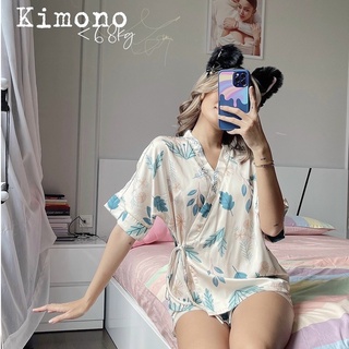 [MẪU MỚI] Bộ Kimono Lụa Họa Tiết Mặc Nhà
