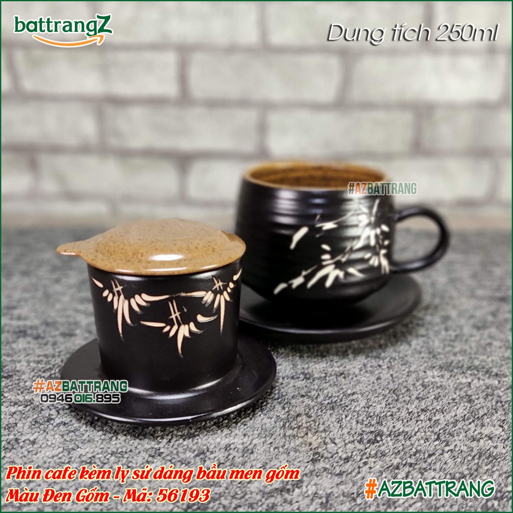 Phin pha cafe sứ kèm ly sứ dáng Bầu men gốm Bát Tràng