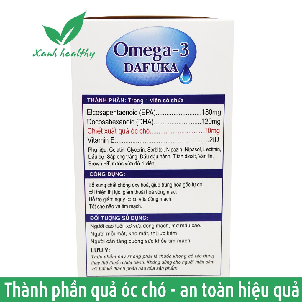 Viên uống Omega 3 Dafuka - chiết xuất hạt óc chó - Sáng mắt, khỏe tim, tăng cường trí nhớ hiệu quả -Hộp 60 viên