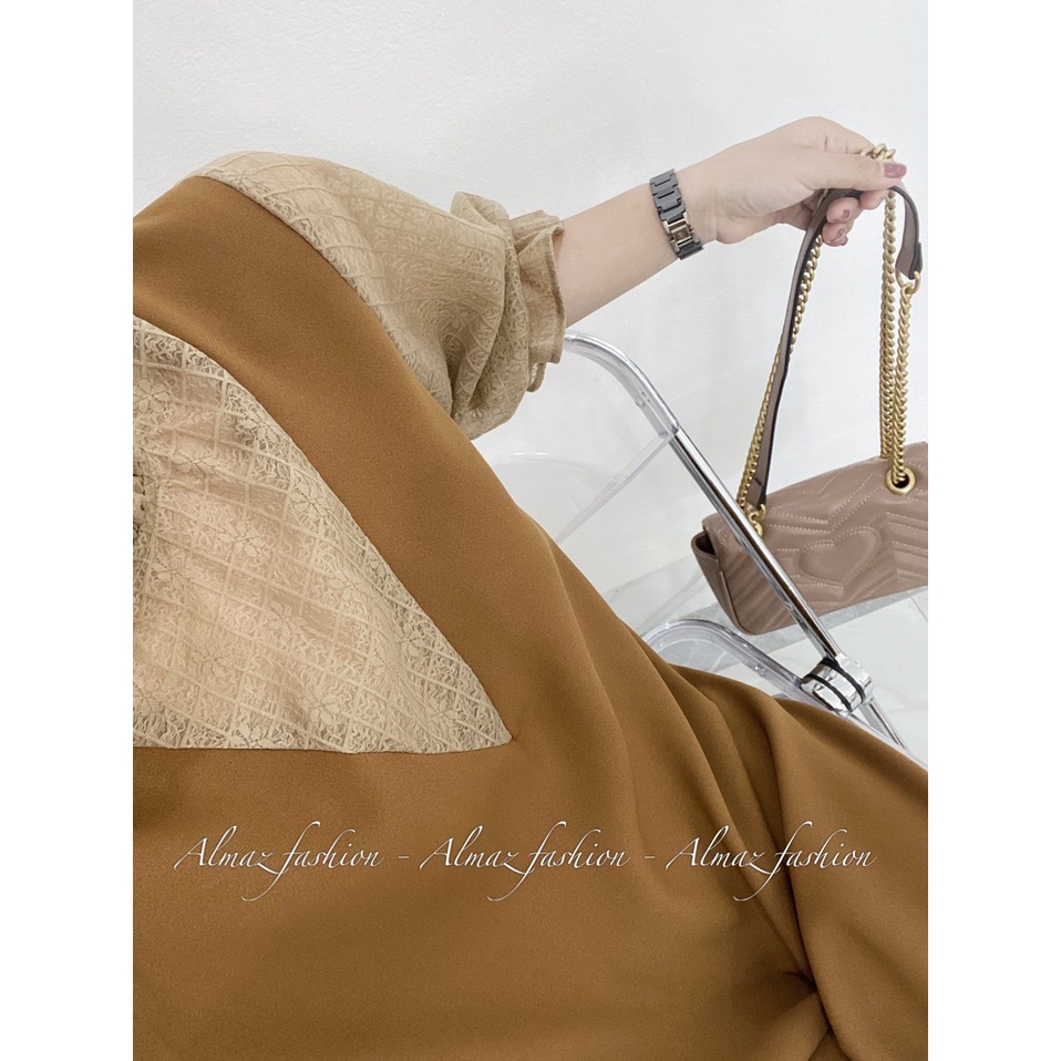 Váy suông cổ V, váy ren mềm thanh lịch, sang trọng - Almaz Fashion