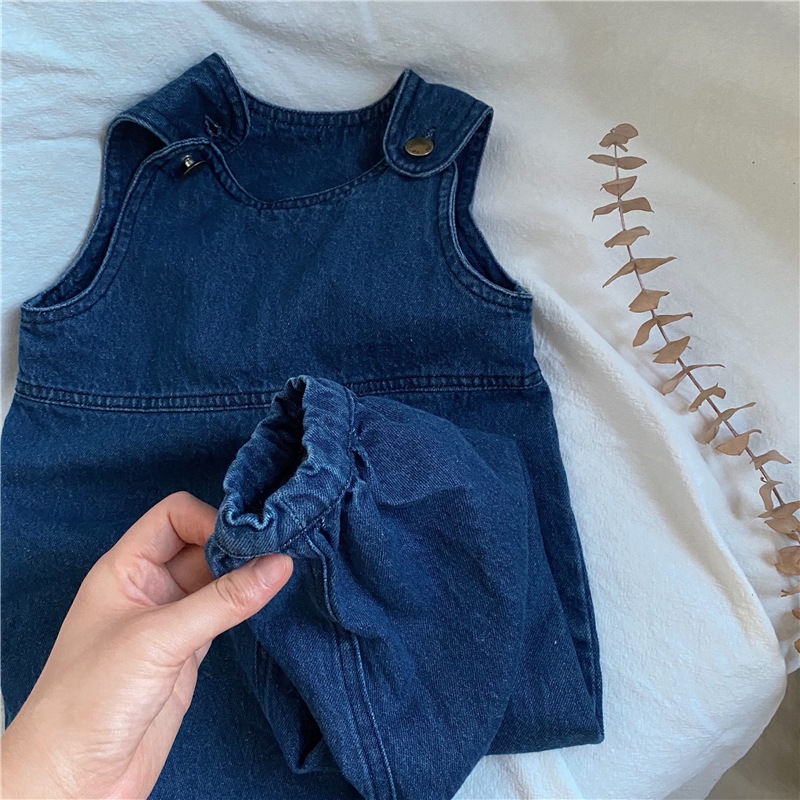 Áo Liền Quần Denim Dáng Rộng Phong Cách Hàn Quốc Nhật Bản Thời Trang Mùa Xuân 2022 Mới Cho Bé Trai / Gái