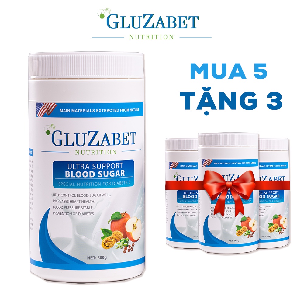 Sữa hạt dinh dưỡng cho người tiểu đường Gluzabet - Combo mua 5 tặng 3 (hộp 800g)