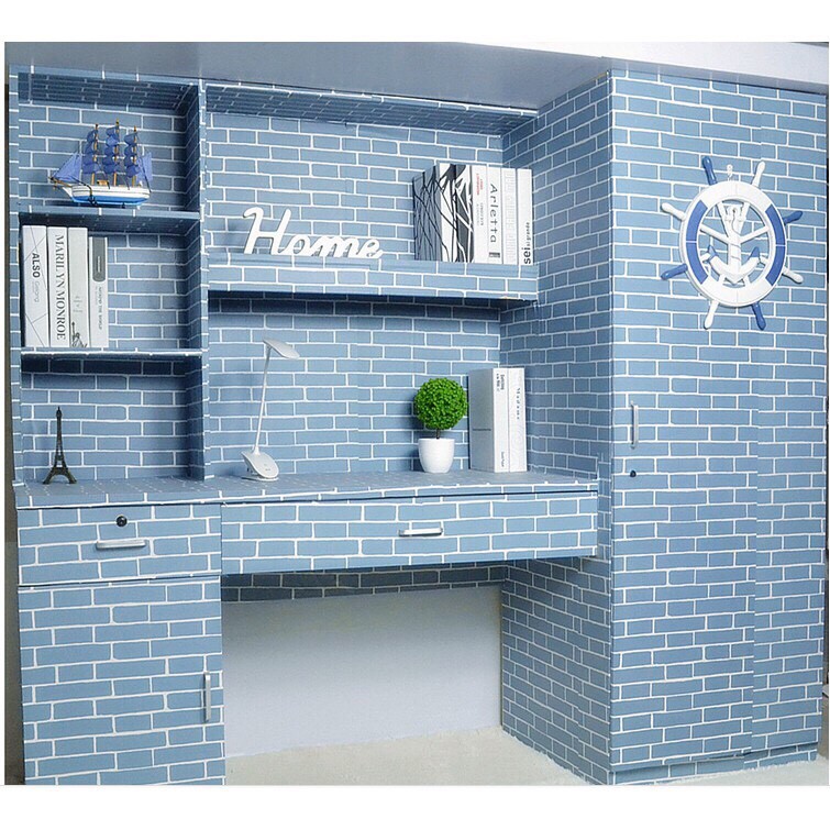 DECAL 1m Giấy dán tường khổ rộng 45cm ( có sẵn keo ) - GẠCH DÀI XANH ĐỊA TRUNG HẢI ELL065