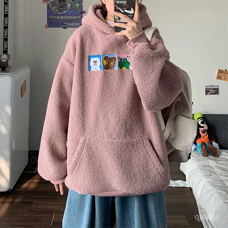 Áo Hoodie Len Lông Cừu Phối Nhung Dày Dáng Rộng Thời Trang Mùa Đông Cho Nam Và Nữ | BigBuy360 - bigbuy360.vn
