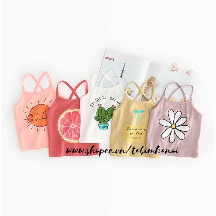 Áo phông bé gái hai dây 7 đến 18 kg họa tiết hoa quả - áo thun cho bé gái chất đẹp