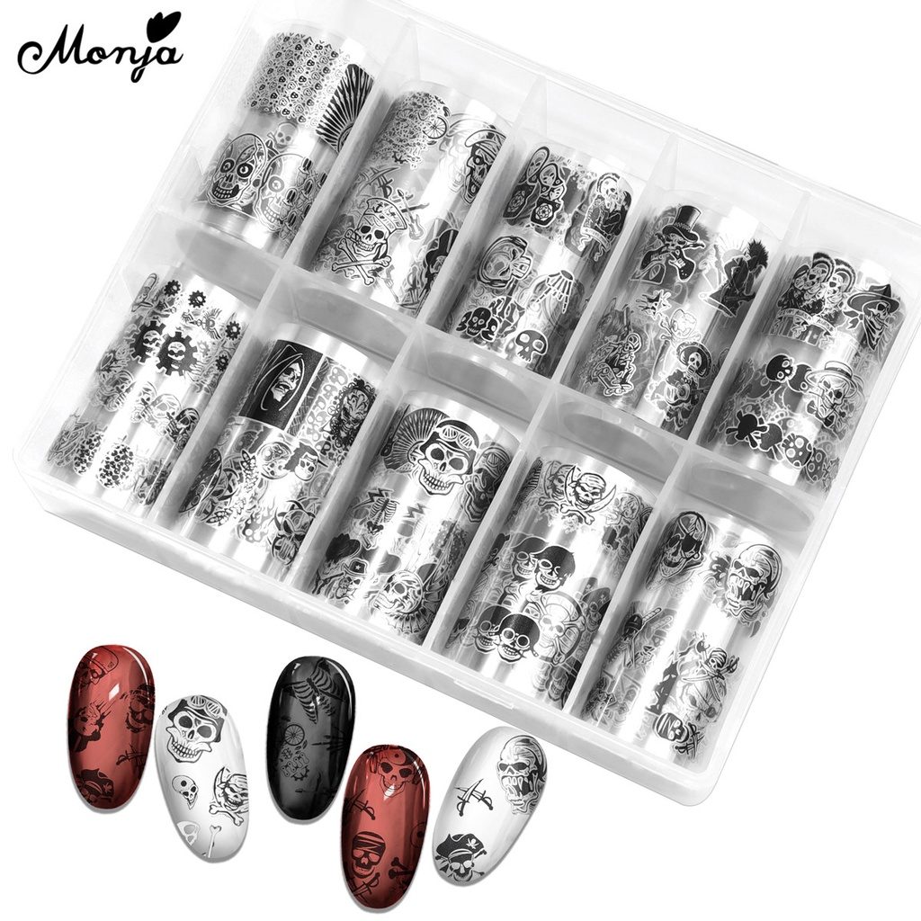 Set 10 cuộn miếng dán trang trí móng tay nghệ thuật MONJA họa tiết chủ đề halloween dạng chuyển độc đáo