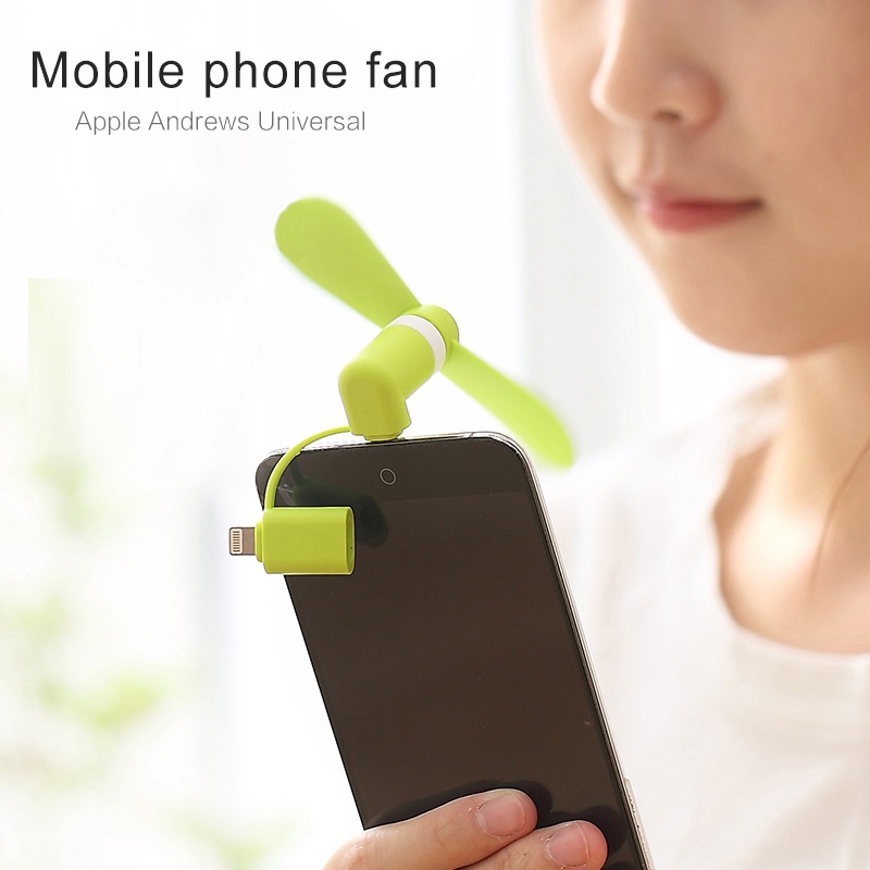 Quạt điện thoại di động mini 2 trong 1 nhỏ gọn, bộ chuyển đổi Micro USB loại IOS điện thoại thông minh Android như Samsung, LG và máy tính bảng