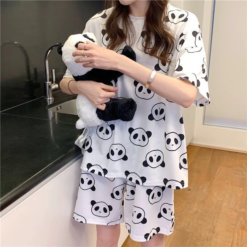 Bộ đồ ngủ cộc hoạt tiết hoạt hình vải thun cotton mát mẻ | BigBuy360 - bigbuy360.vn