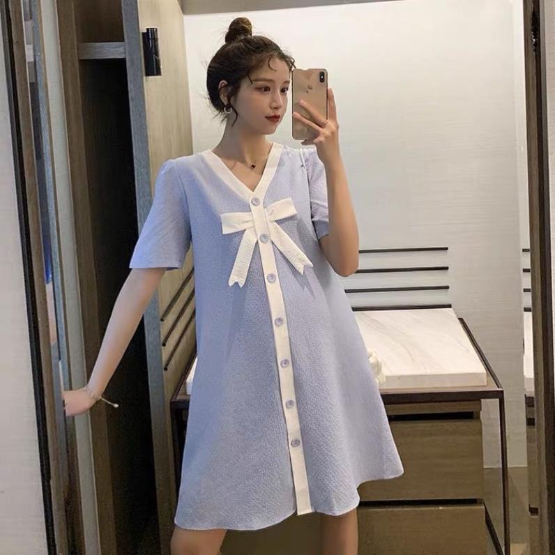 Váy Bầu Công Sở dáng suông phối nơ