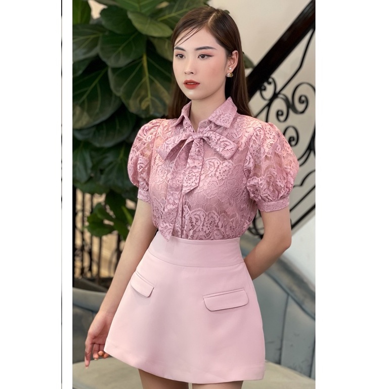 Áo sơ mi ren cổ nơ nữ HUONGBOUTIQUE HBSM14