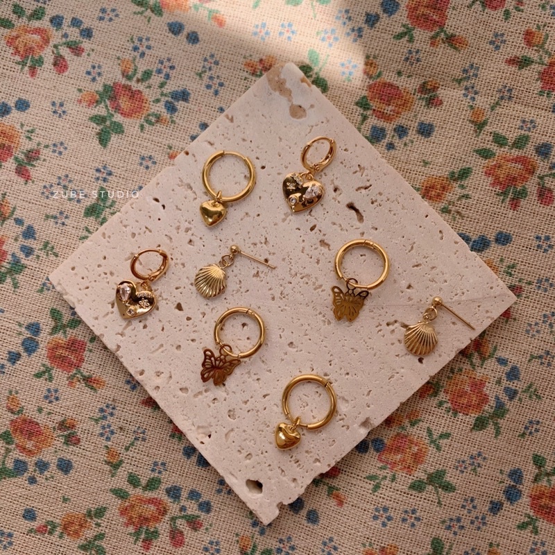 Khuyên tai hoop titan SUMMERY x ZUBE nhiều mẫu bông tai titan không gỉ mạ vàng 18k