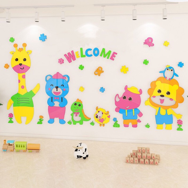Tranh dán tường mica dán nổi welcome trang trí phòng ngủ,khu vui chơi