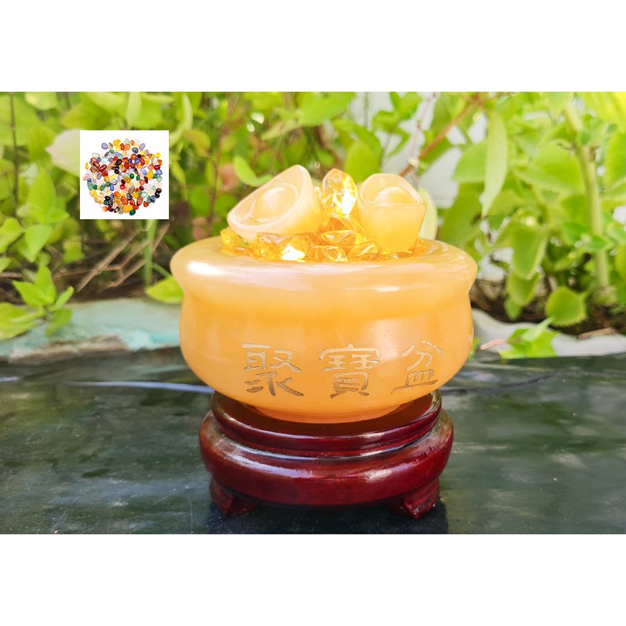 Bát tụ bảo đá Ngọc Hoàng Long đường kính 10cm có đế gỗ xoay