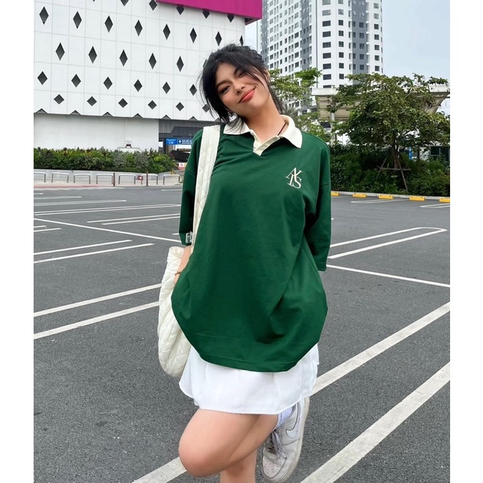 Áo Thun Polo Unisex ATYS màu XANH LÁ/KEM form rộng Có cổ Chất thun cá sấu form nam nữ unisex/Áo thun có cổ Storeunisex
