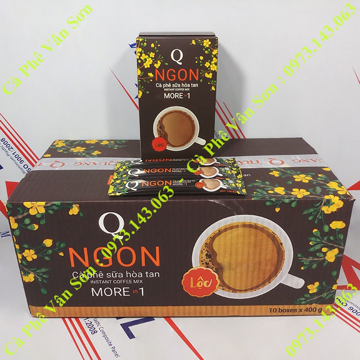 Thùng cà phê sữa Ngon Trần Quang 10 hộp giấy 400g (20 gói dài * 20g) mẫu xuân 2022