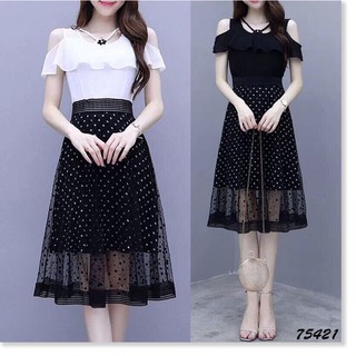 Đầm xòe tay con rớt vai siu xinh cho các nàng OASAKA