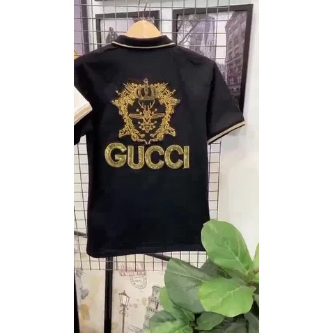 Áo thun nam có cổ đính đá thêu kim sa tay ngắn vải cotton co dãn 2 màu trăng đen cao cấp.