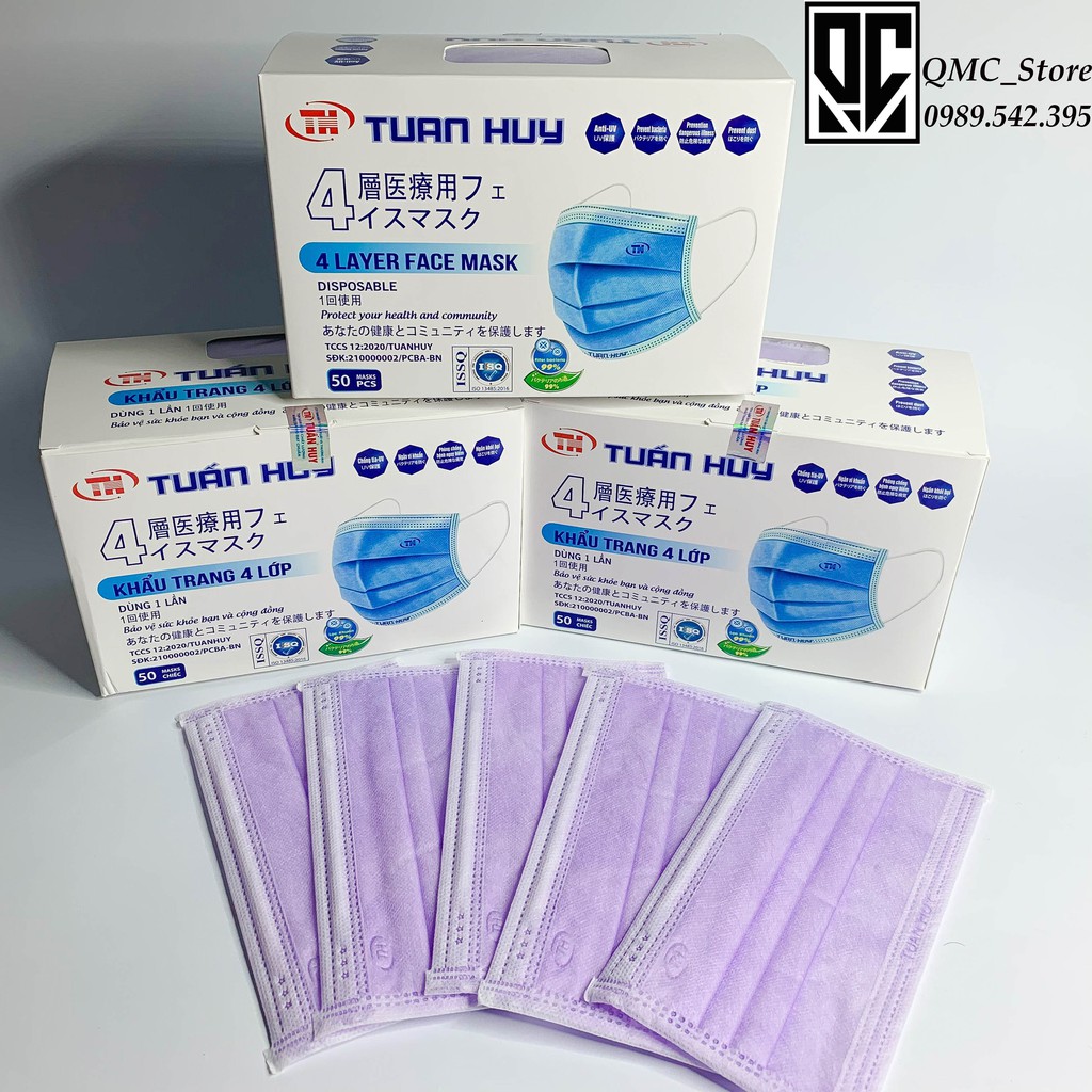 &lt;HÀNG HOT&gt; Khẩu trang y tế 4 lớp màu tím , hộp 50c #QMC