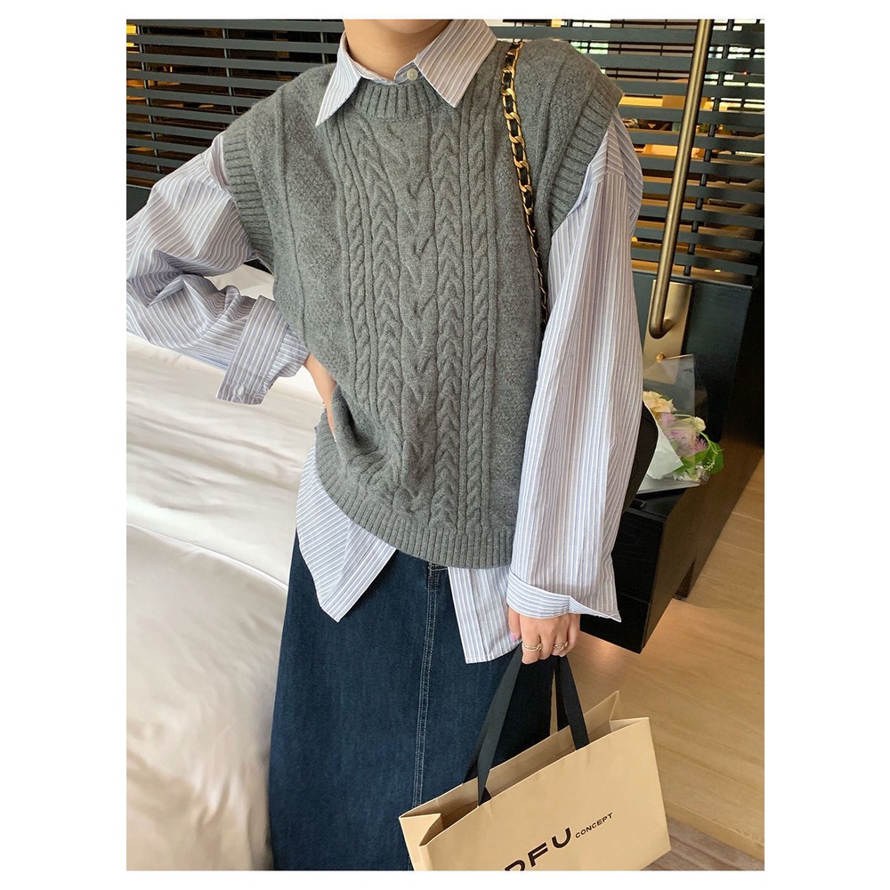 Áo Dệt Kim Sát Nách Cổ Tròn Dáng Rộng Thời Trang Mùa Thu 2022 Cho Nữ