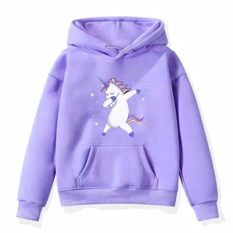 Áo hoodie lông cừu in hình kỳ lân dễ thương cho bé gái (1-10 tuổi)