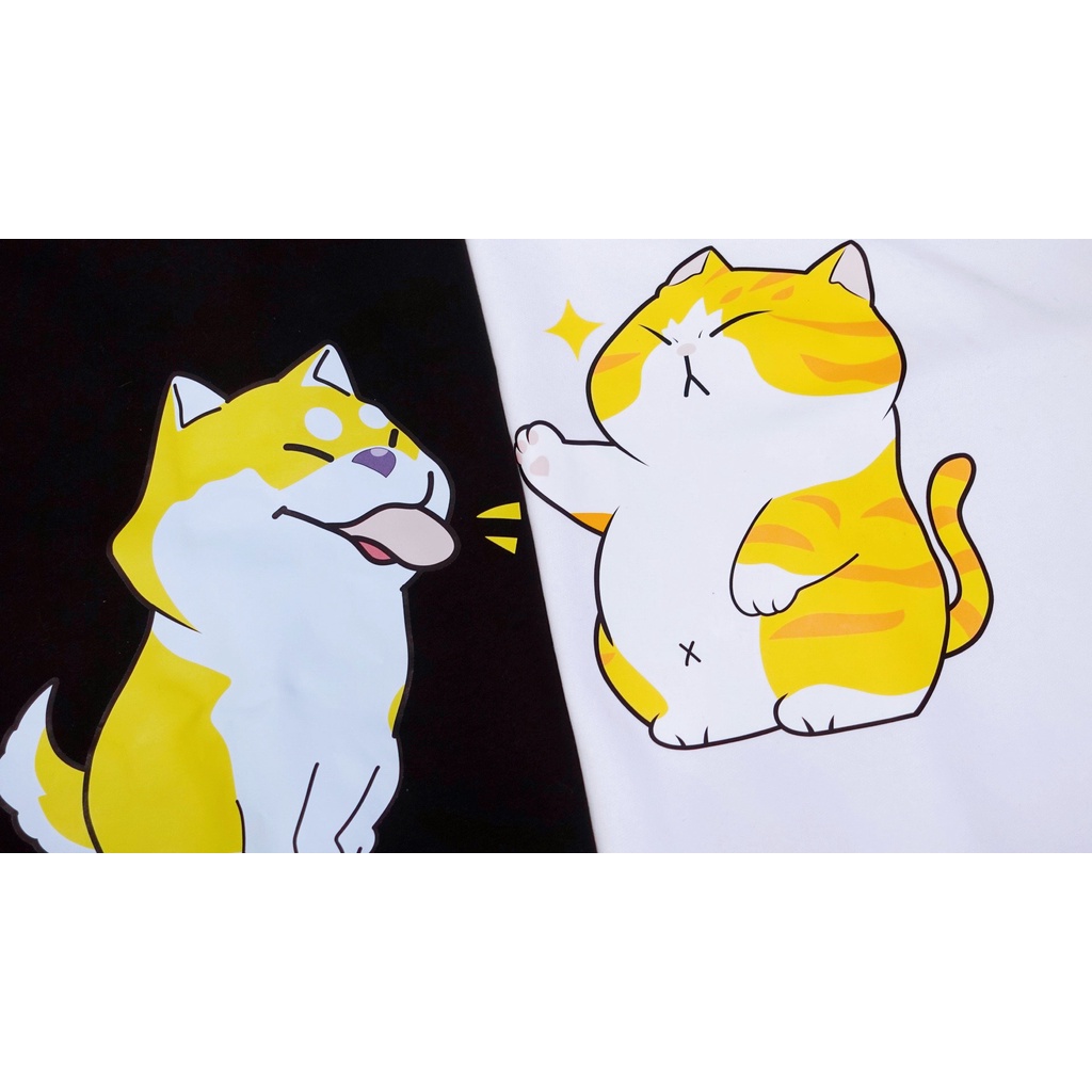 Áo thun cặp đôi nam nữ form rộng Local Brand tay lỡ unisex, áo cặp bạn thân vải cotton By.Duni mẫu CHÓ MÈO TRÊU FULL BOX