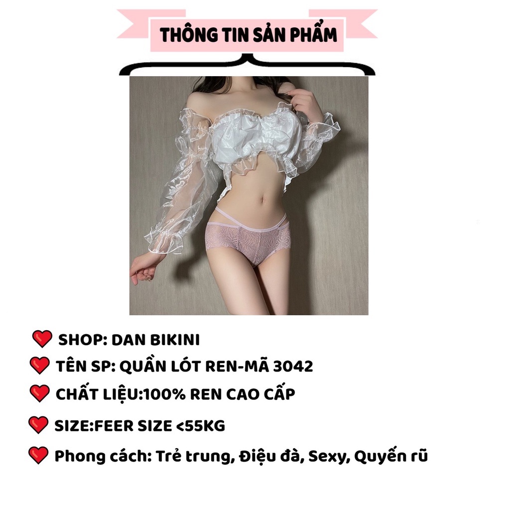 Quần Lót Nữ Ren Sexy thiết kế dây đan chéo thêu họa tiết thoáng mát MÃ 3042
