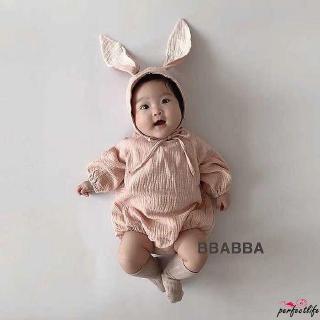 Set bộ áo liền quần bằng chất liệu cotton tổng hợp + nón hình tai thỏ dễ thương dành cho các bé