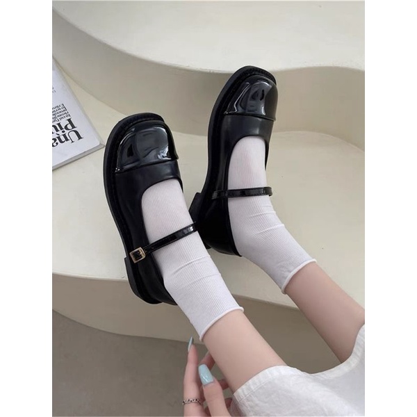 Giày bệt nữ da mềm hai màu, giày búp bê dây cài chất liệu mềm nhẹ thoải mái