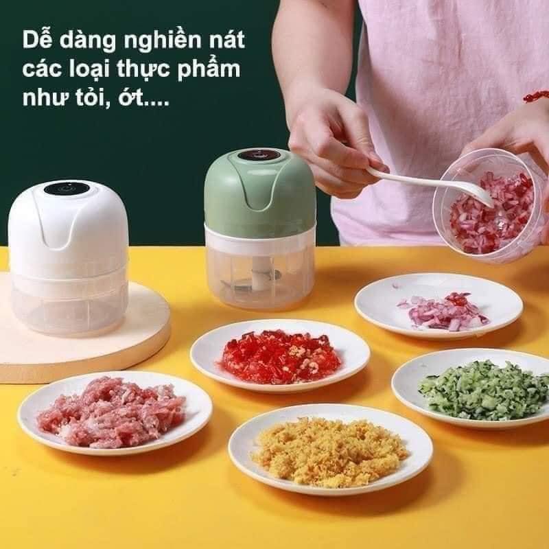 Máy Xay Mini Đa Năng Tích Điện Dụng Cụ Xay Tỏi, Ớt, Rau, Củ Quả Và Thịt