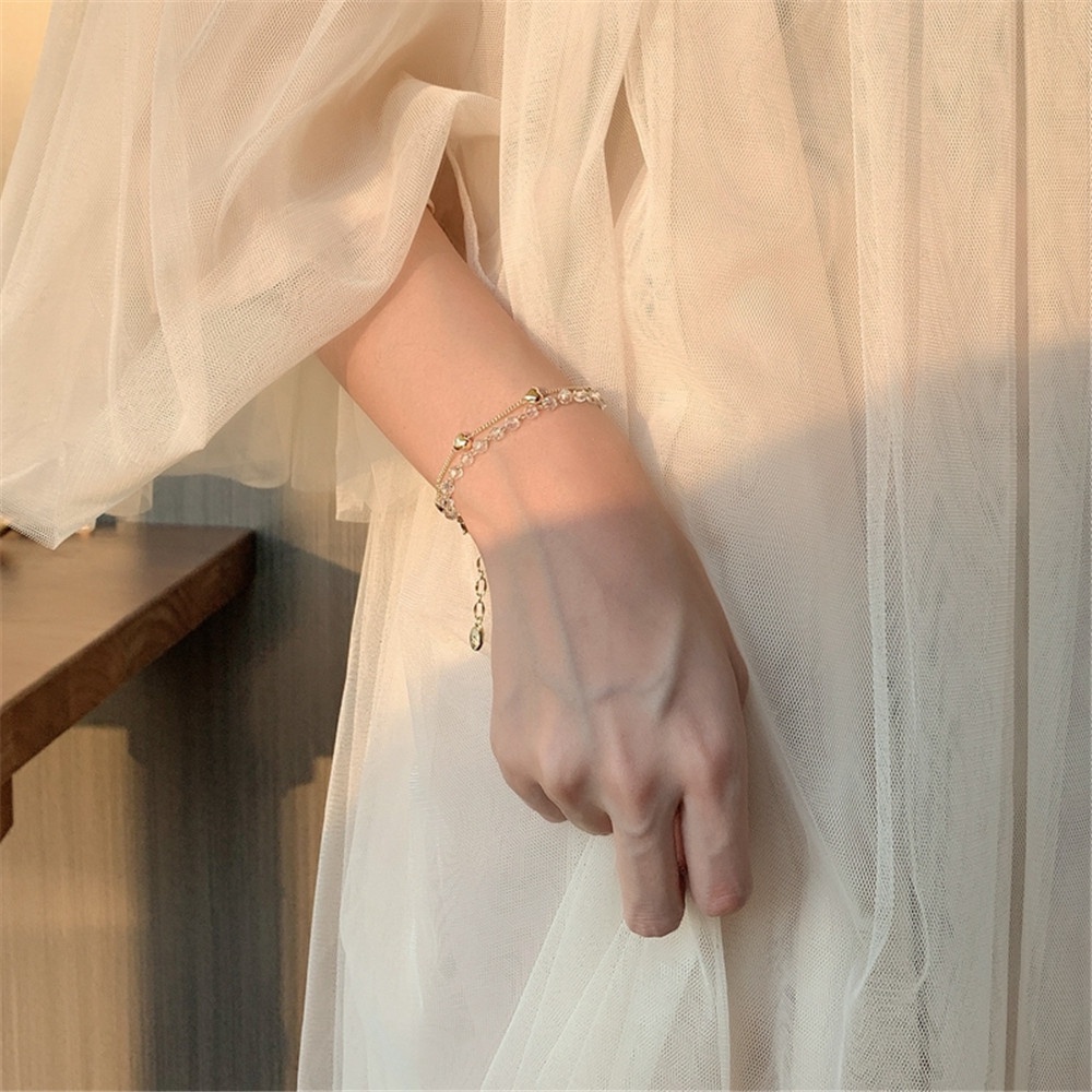 Vòng Tay Đính Hạt Pha Lê Hình Trái Tim Đôi Thời Trang Hàn Quốc Cho Nữ