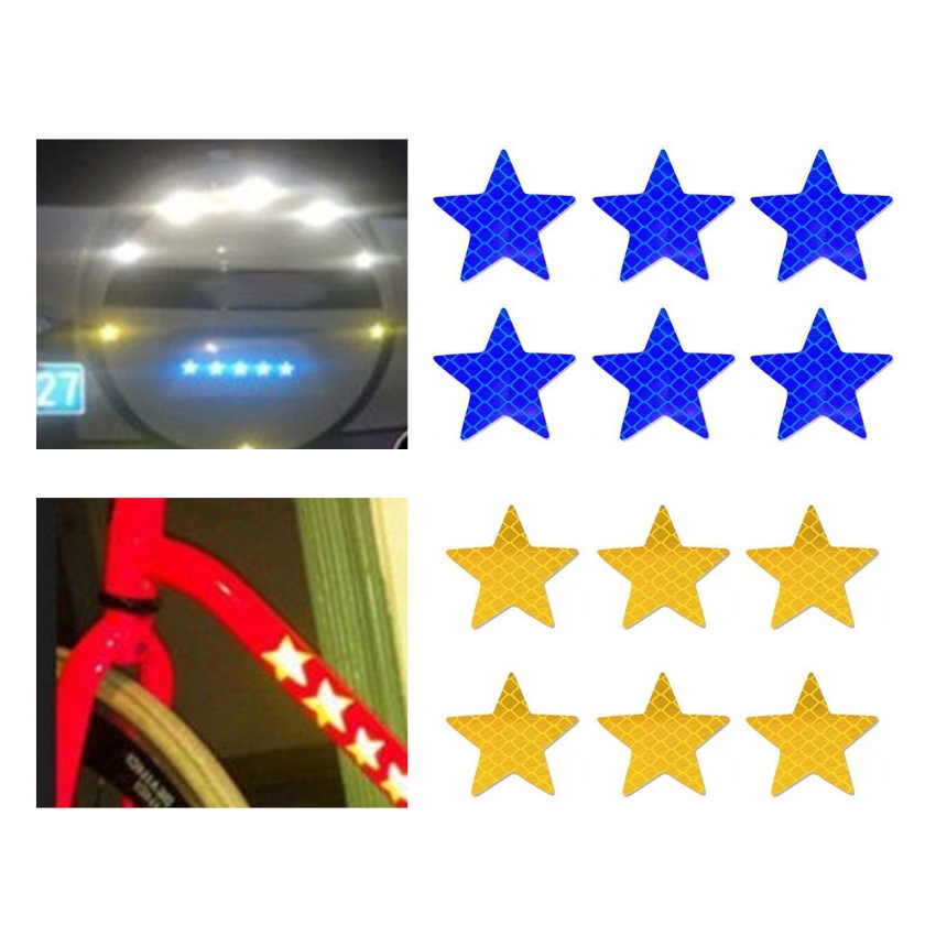 6 Miếng Dán Phản Quang Hình Ngôi Sao Cảnh Báo An Toàn Tự Dính Cho Xe Hơi Xe Tải Xe Máy