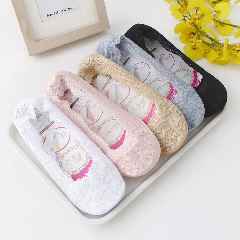 Korean Invisible Socks Ship Socks Women's Silica Gel Antiskid Socks from Pure Cotton Socks Retro Lace Ship Socks Invisible Women Socks Fashion High Quality