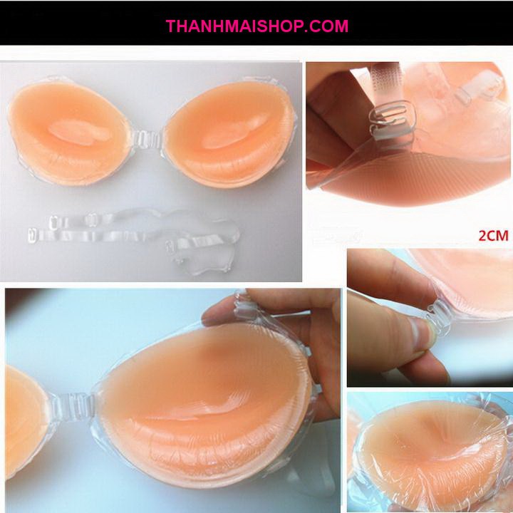Áo lót silicon dán ngực BRA002 Free Bra 2in1 độn ngực dày 20mm kèm dây đeo