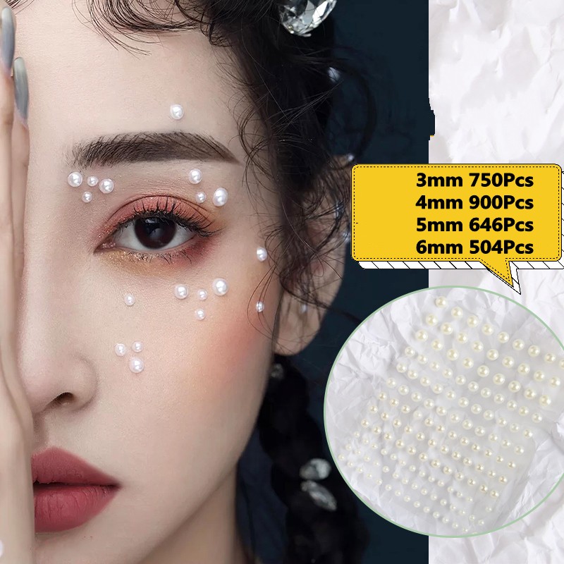 Miếng Dán Phấn Mắt / Mặt Tạm Thời Hình Xăm Ngọc Trai Trắng Chấm Tròn / Nửa Ngọc Trai Tự Dính Trang Trí Nghệ Thuật Cơ Thể diy 3d