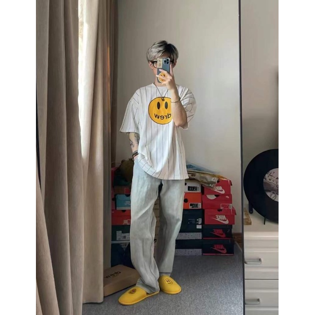 Áo Thun Tay Ngắn In Hình Mặt Cười Dr-w Phong Cách Đường Phố Cho Nam Và Nữ